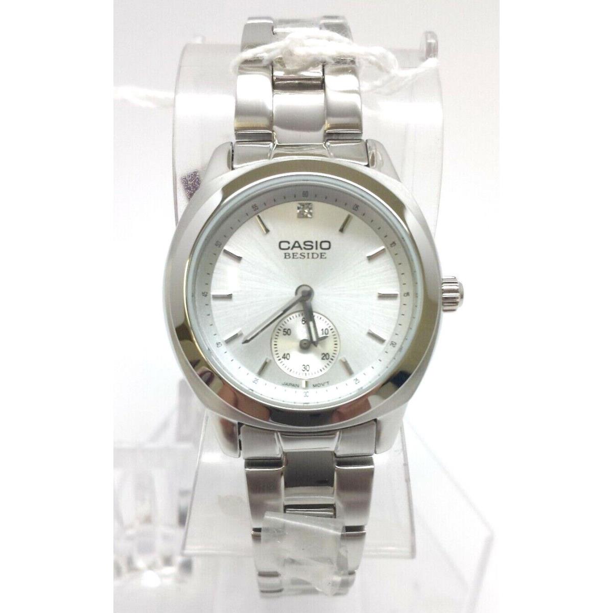 Casio Beside BEL114D-7A Ladies White Dial Stainless Steel Dress Watch 50M WR - Dial: White, Band: Silver