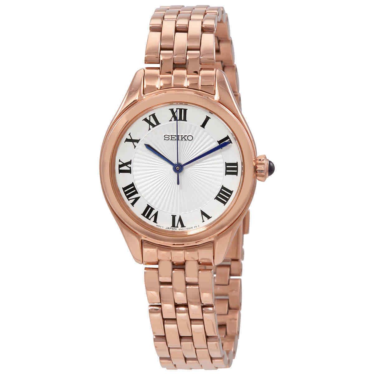 Seiko Classic Quartz White Dial Ladies Watch SUR332 - Dial: White, Band: Pink, Bezel: Pink