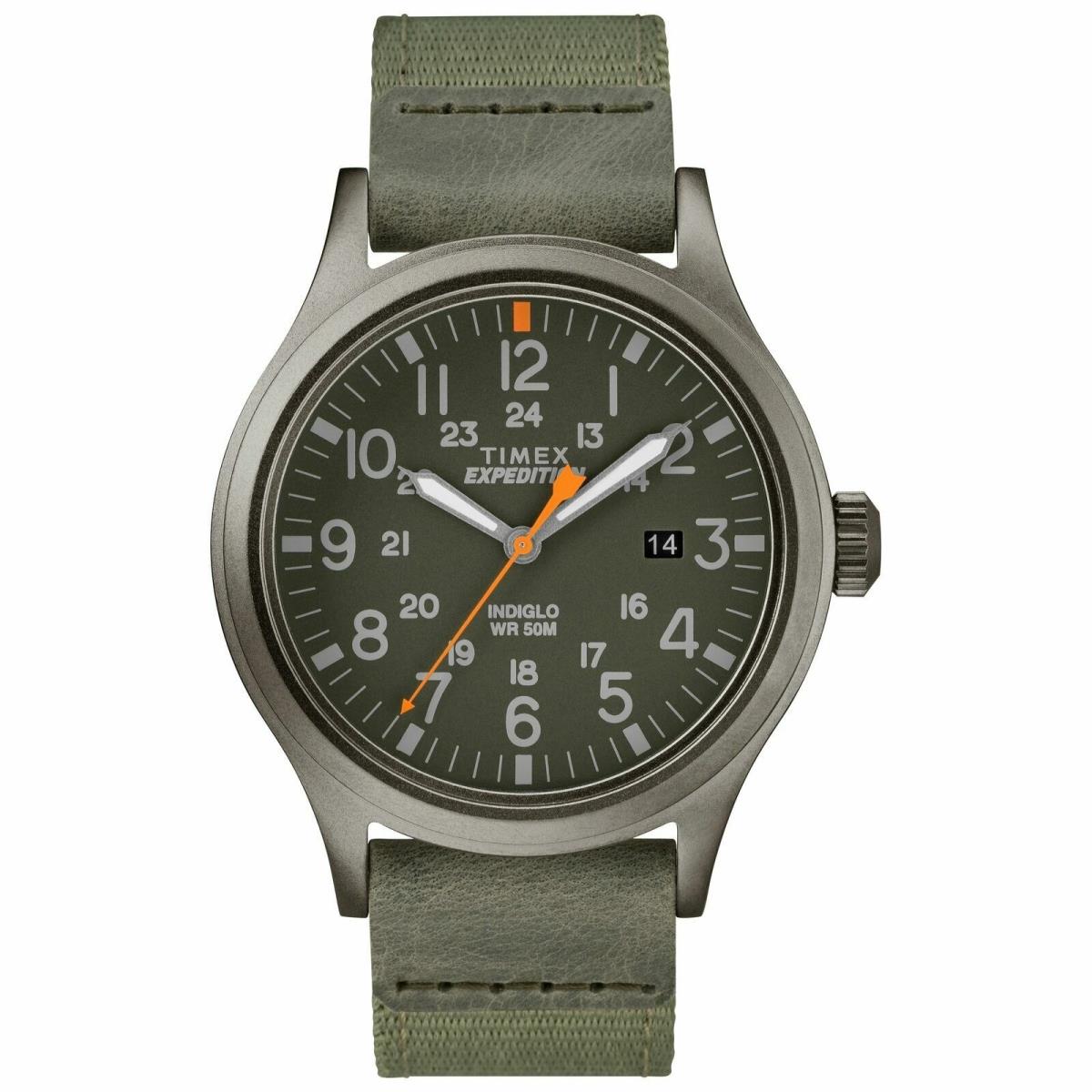 Timex TW4B14000 Men`s Expedition Scout Green Fabric Strap Watch Date Indiglo