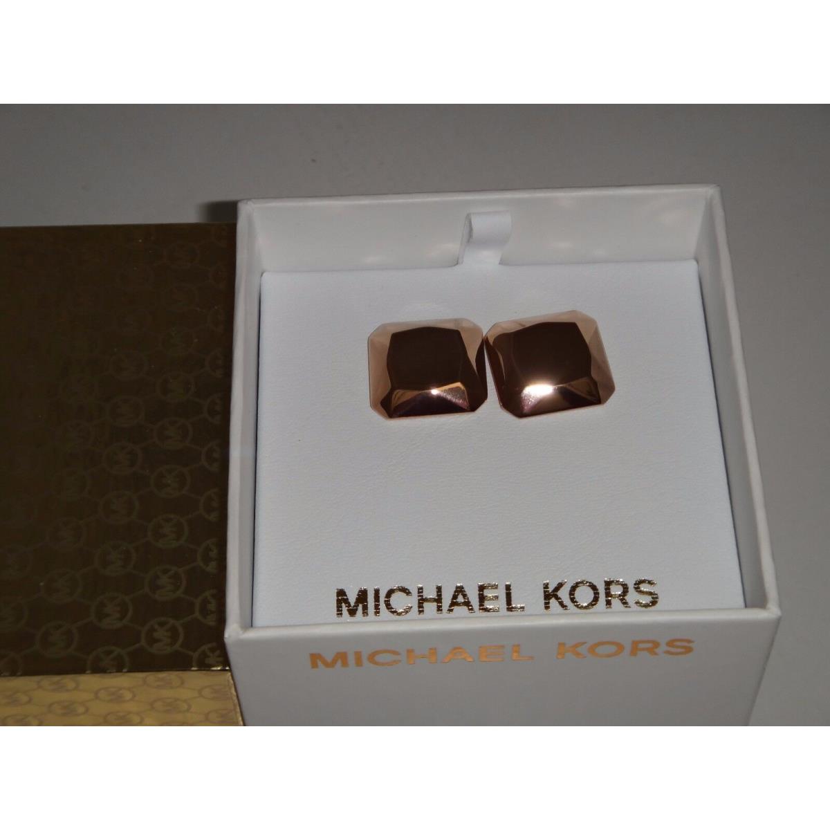 Michael Kors MKJ5817791 Square Rose Gold Stainless Steel Stud Earrings + MK Box