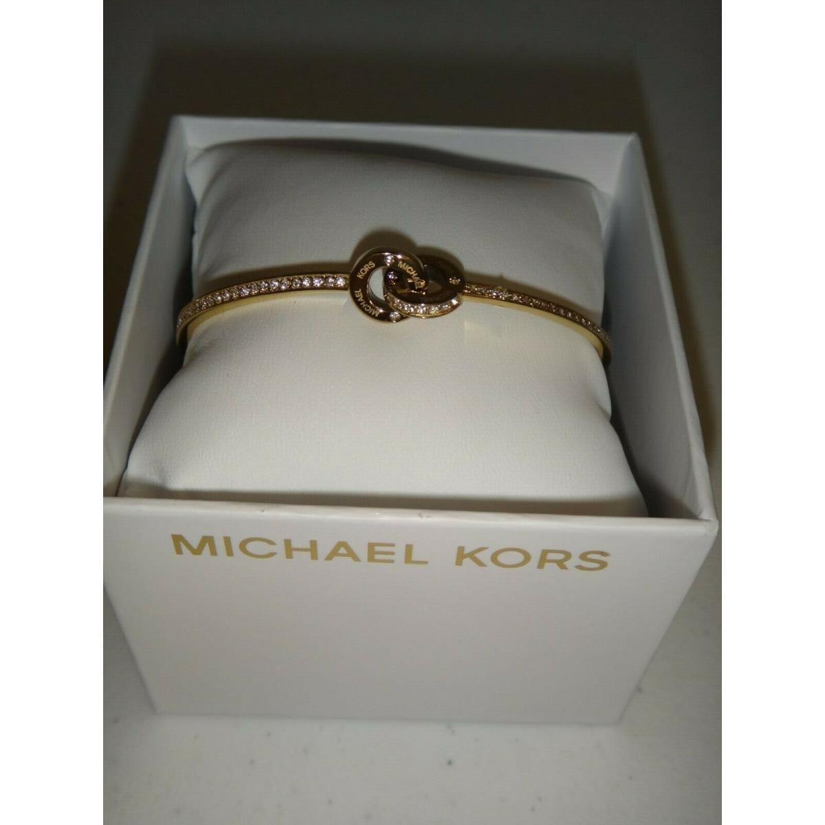 Michael Kors Yellow Gold S/ Steel Bangle Bracelet Crystals Pave MKJ7368710 + Box