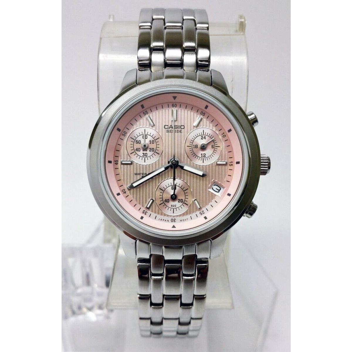 Casio Beside BEL500D-4A Ladies Pink Dial Stainless Steel Dress Watch 50M WR