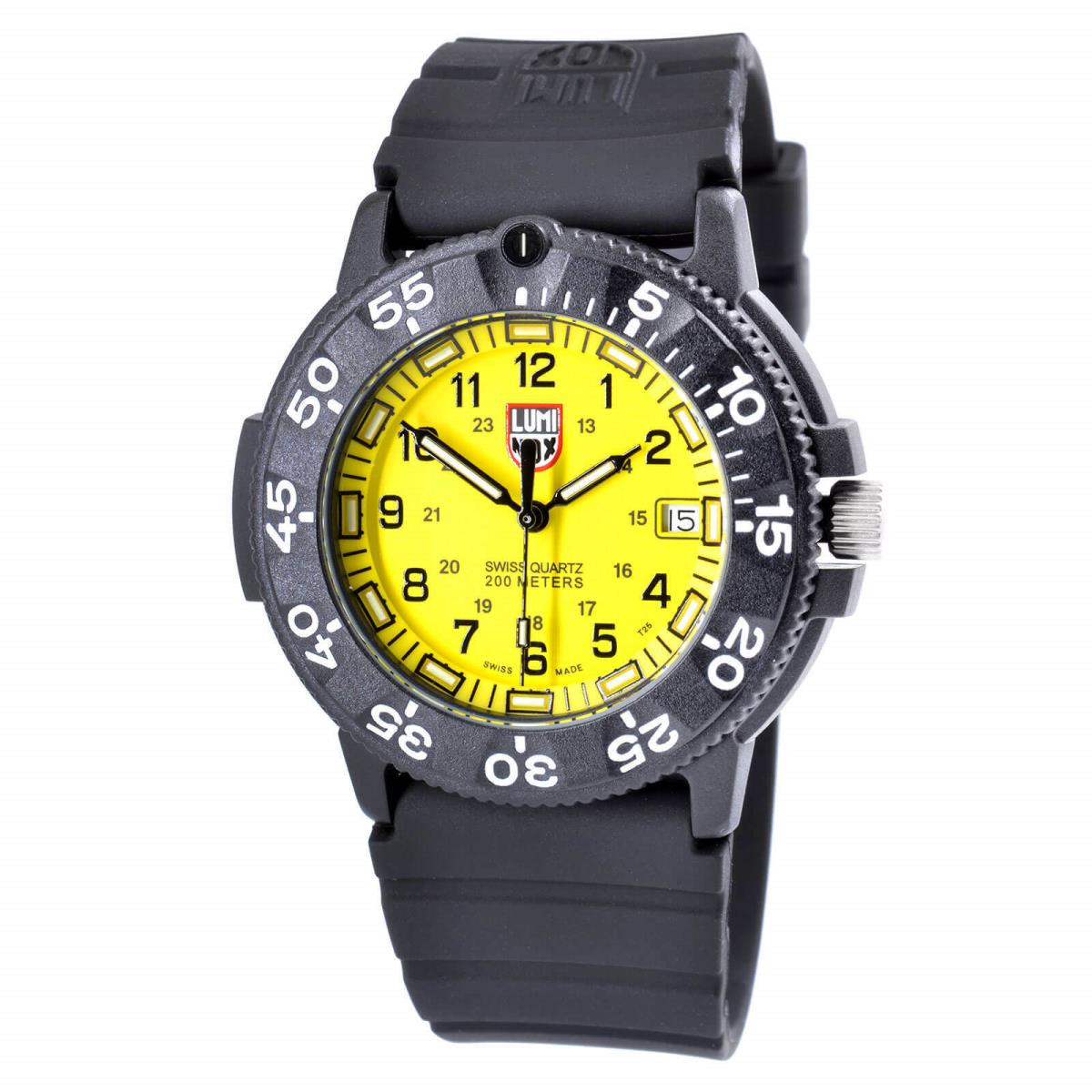 Luminox Men`s Watch Navy Seal Yellow Dial Black Rubber Strap 3005