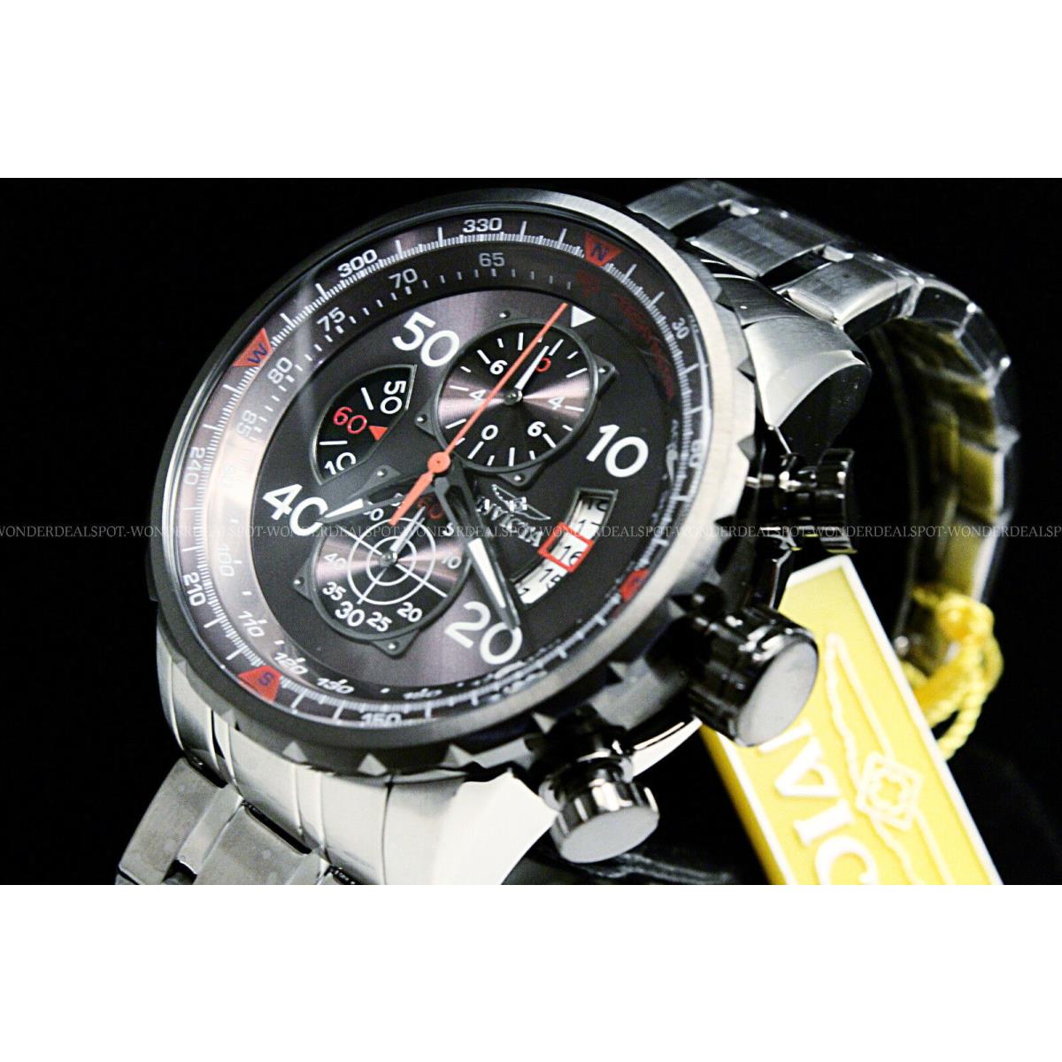 Invicta Men Aviator 48MM Gunmetal Dial Tachymeter S.s Chrono Bracelet Watch - Dial: Gunmetal, Band: Silver