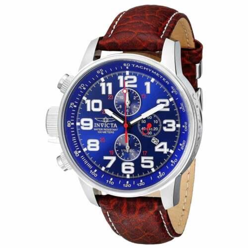 Invicta Men`s Watch Force Chronograph Blue Dial Brown Leather Strap Lefty 3328 - Face: Blue, Dial: Blue, Band: Brown