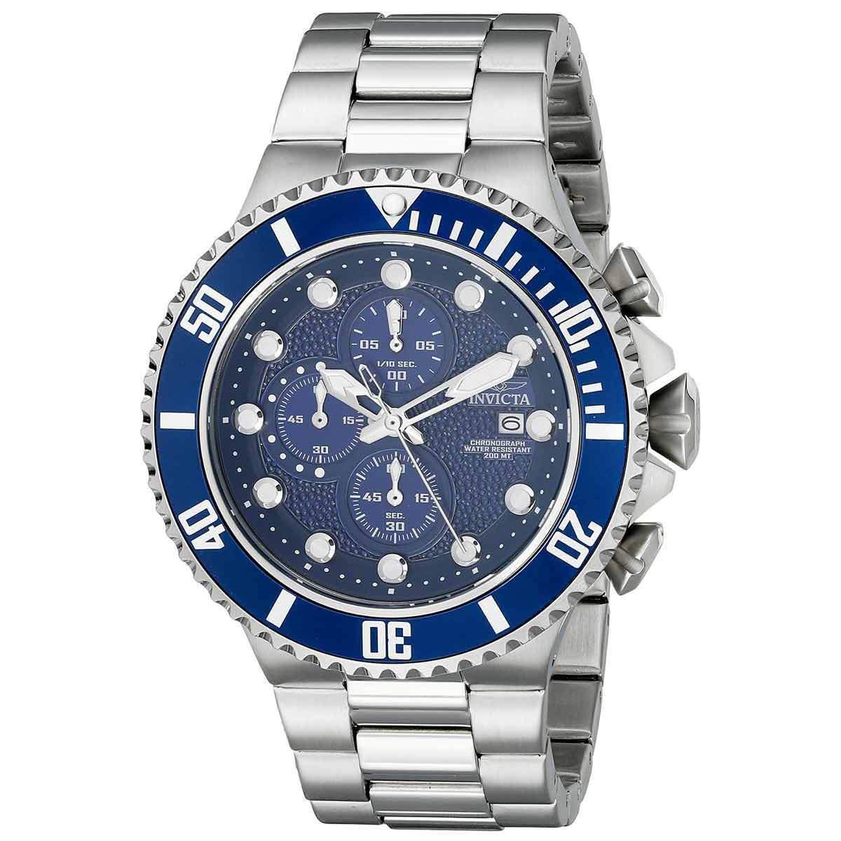 Invicta Men`s Watch Pro Diver Chronograph Quartz Blue Dial Steel Bracelet 18907