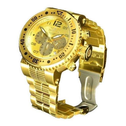 Invicta Pro Diver Men`s Quartz 52mm Gold Case Gold Dial Chronograph 25076 Watch - Dial: Gold, Band: Gold, Bezel: Gold