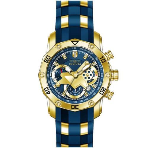 Invicta Men`s Watch Pro Diver Scuba Quartz Chronograph Analog Blue Dial 22798 - Blue, Gold, Dial: Blue, Gold, Band: Yellow, Red