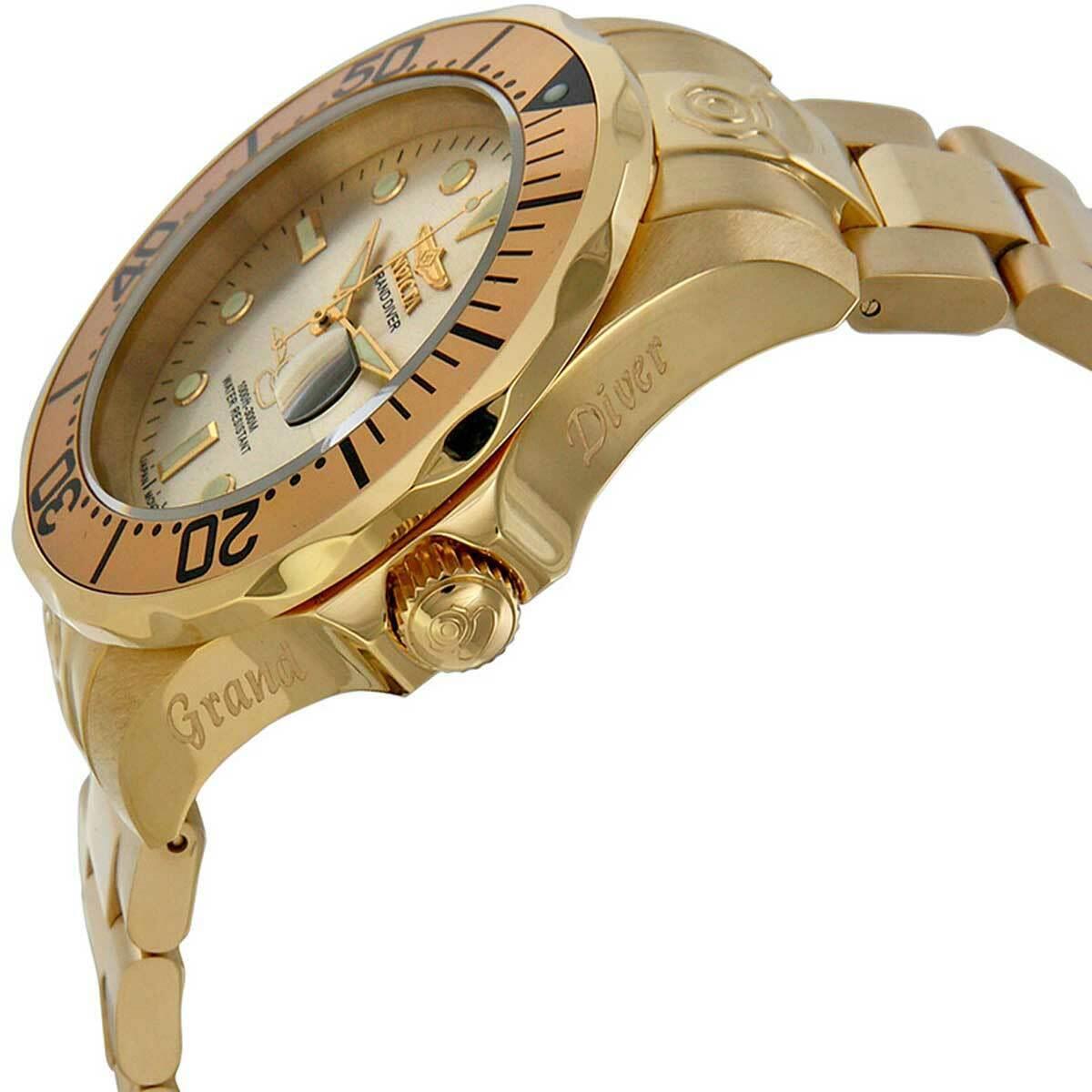 Invicta Men`s Watch Pro Diver Automatic Champagne Dial Yellow Gold Bracelet 3051