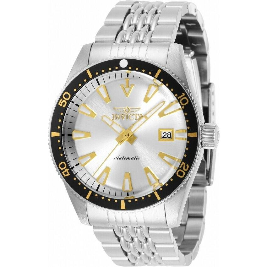 Mens Invicta 29771 Vintage Automatic 3 Hand Silver Dial 43mm Watch