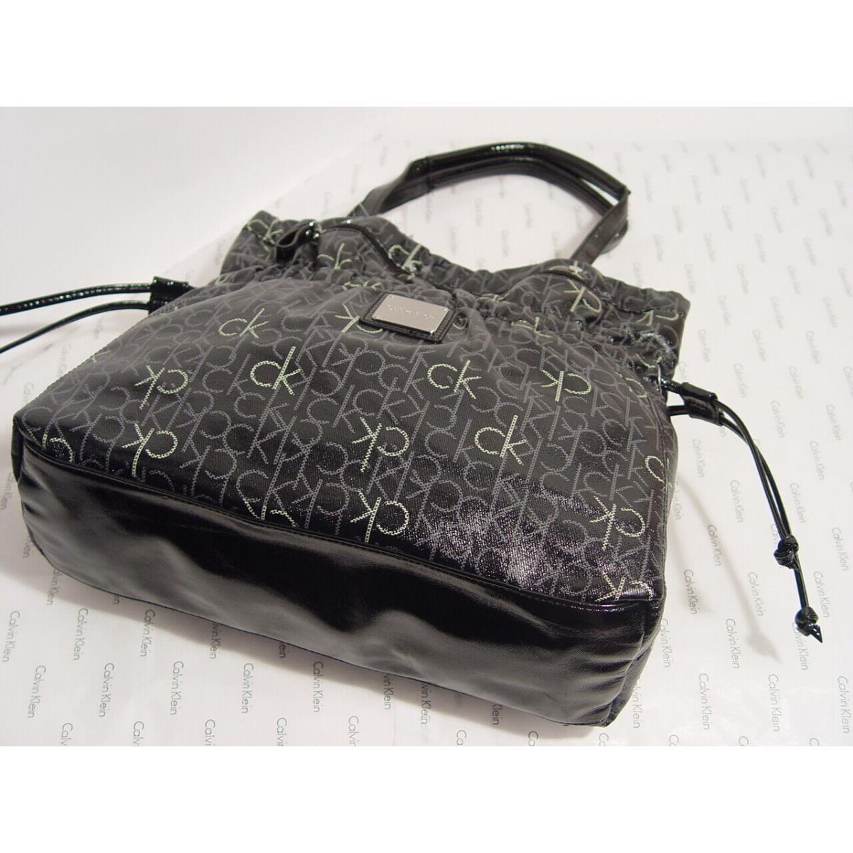 Calvin Klein Women`s Black Gray Logo Print Shopper Tote Bag Handbag Purse