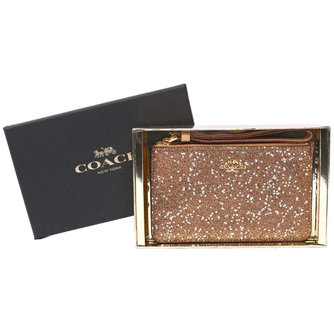 Coach Star Gold Glitter Zip Wristlet Wallet Women`s Purse Evening Bag