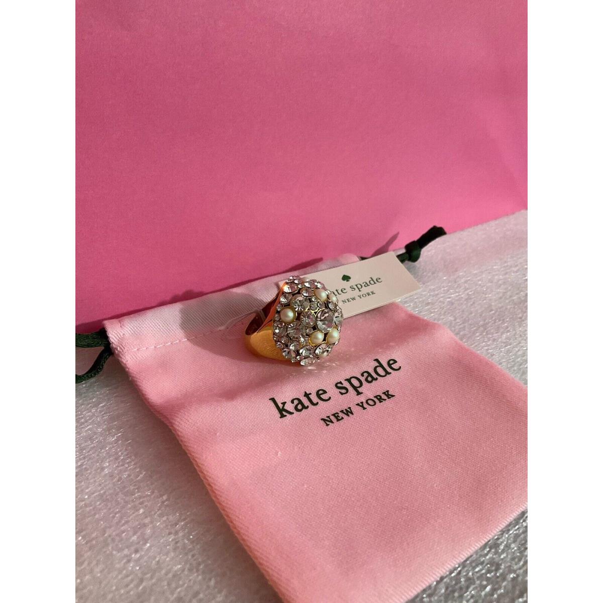 Kate Spade New York Pick a Pearl Cocktail Ring Crystal Gold Plated Size 7
