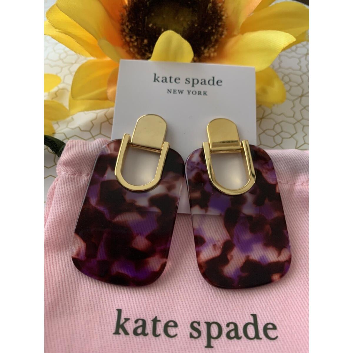 New Kate Spade Gold Tone Purple Artistic Drop Statement Earrings