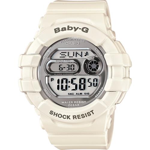 Casio Women`s Baby-g Digital Round Shiny Dial White Resin Watch BGD141-7