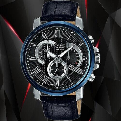 Casio Beside BEM-520BUL-1AV Men`s Dress Chronograph Watch Black Leather - Dial: Black, Band: Black