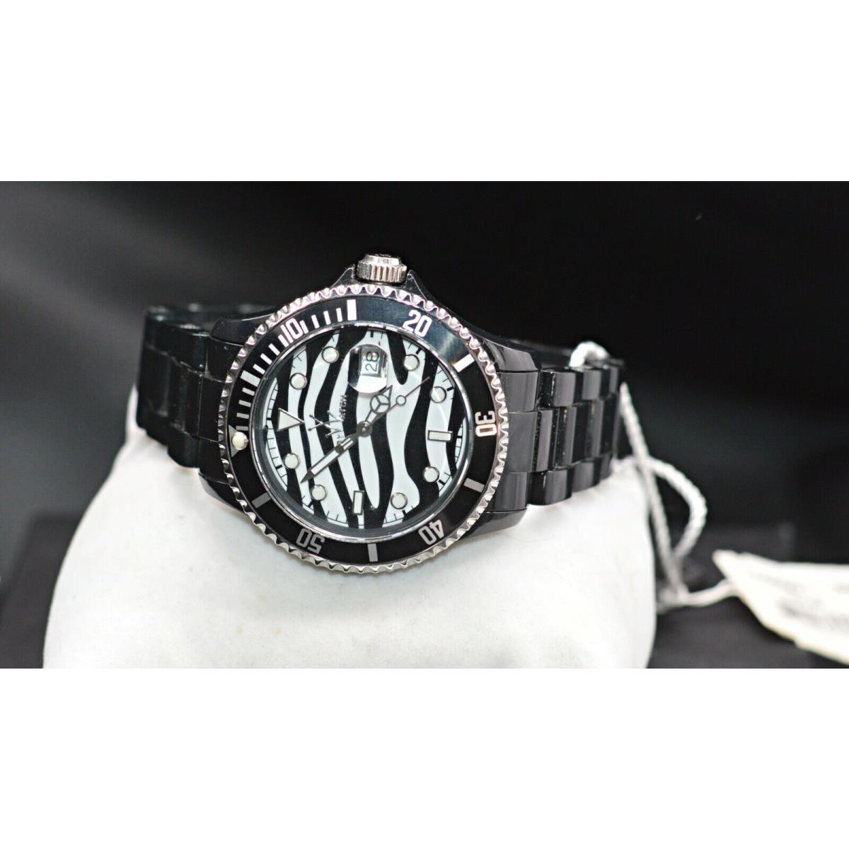 Toywatch Toy Watch TZ50001-BK Women`s Black Plastic Band with Zebra Dial Wrist Watch