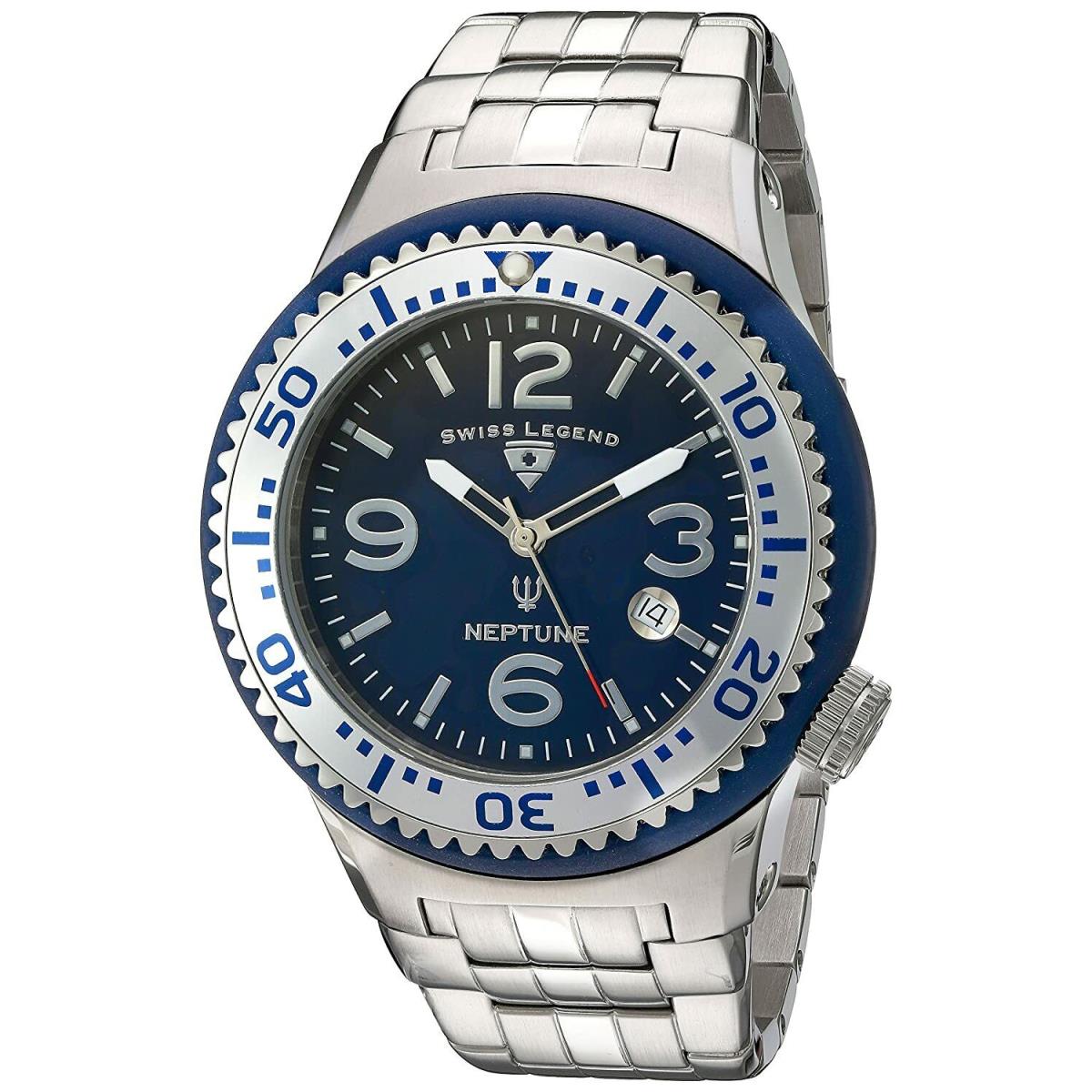 Swiss Legend 21848P-33-SB Neptune Force Stainless Steel Blue Dial Men`s Watch - Blue Dial, Silver Band