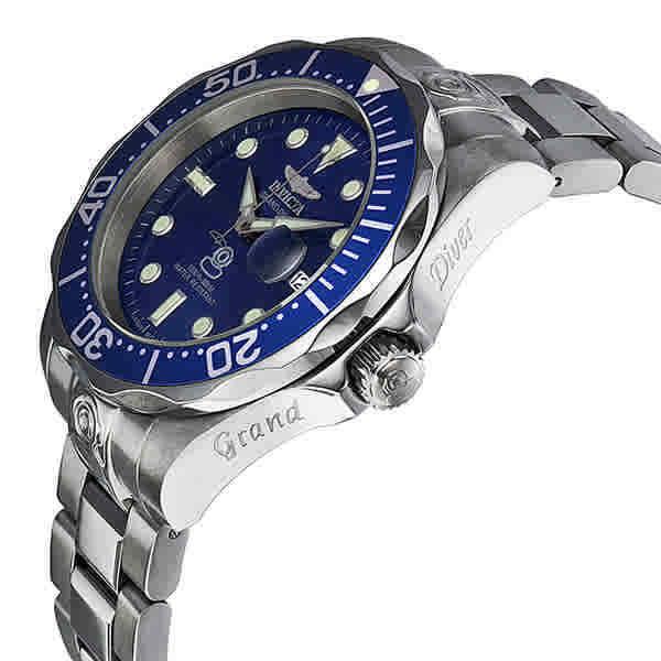 Invicta Grand Diver Blue Dial Stainless Steel Men`s Watch 3045 - Dial: Blue, Band: Silver, Bezel: Silver-tone