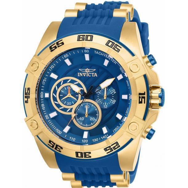 Invicta Speedway 25508 Men Gold Tone Blue Silicone Band Chronograph Round Watch