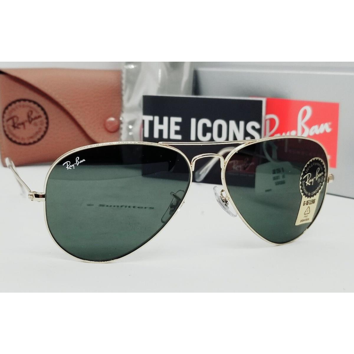 Ray Ban Gold/green RB3025 L0205 58 Aviator Sunglasses