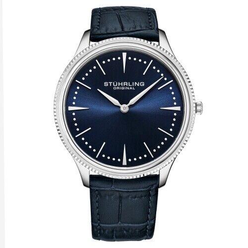 Stuhrling 3984 2 Symphony Classic Blue Leather Strap Mens Watch