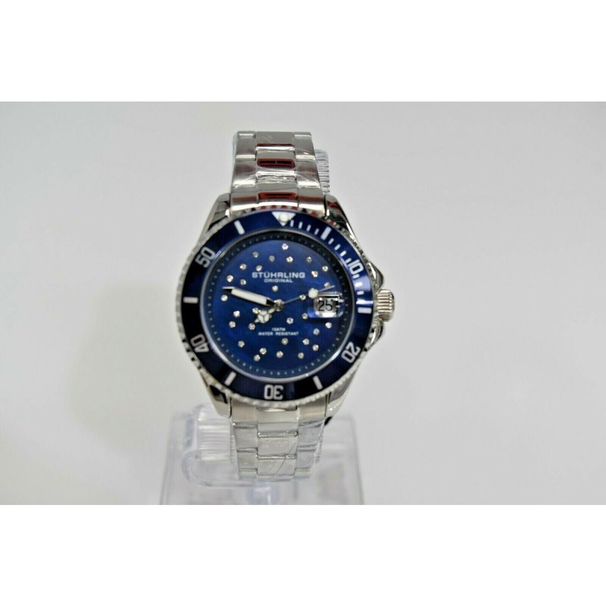 Stuhrling Women`s SS Blue Mop Dial White Crystal M12657 Watch