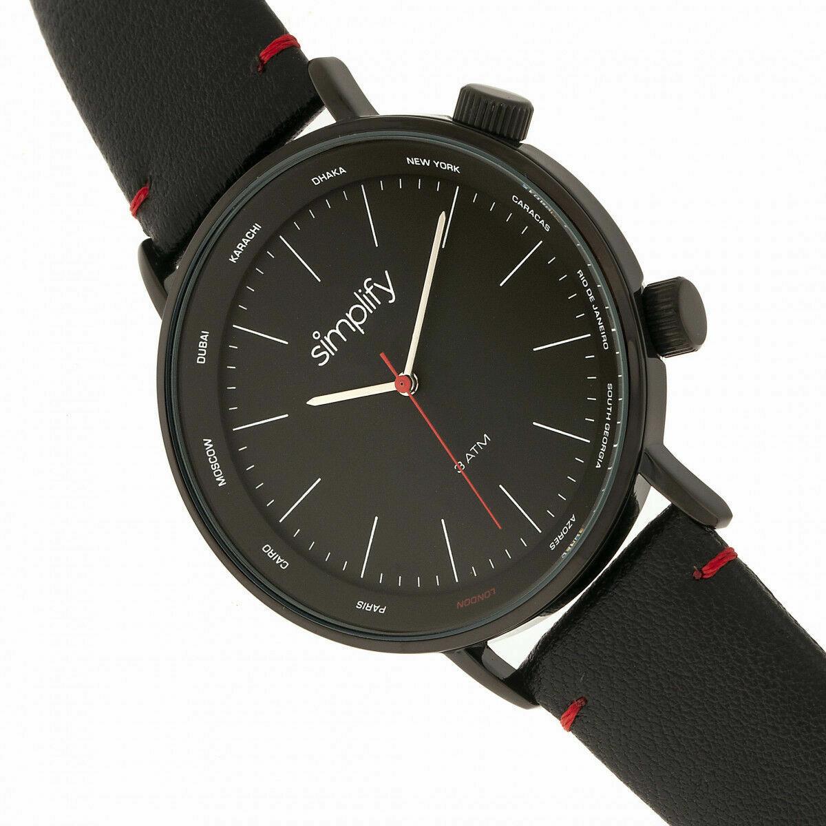 Simplifythe 3300 Black Dial Black Leather Watch SIM3306 - Dial: Black, Band: Black