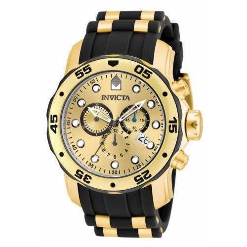 Invicta Men`s Watch Pro Diver Quartz Chronograph Date Display Gold Dial 17885 - Dial: Gold, Band: Black, Gold