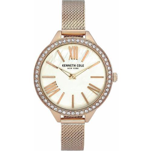 Women`s Kenneth Cole Rose Gold Crystalized Steel Mesh Band Watch KC50939002