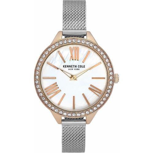 Women`s Kenneth Cole Rose Gold Crystalized Silver Mesh Band Watch KC50939003