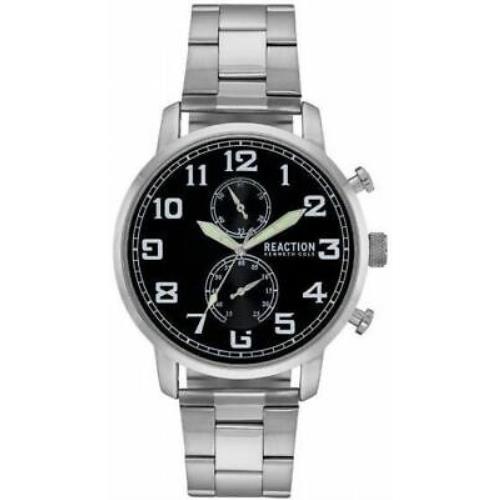 Kenneth Cole Silver Chrome Black Chrono Large Dial Bracelet Watch RK50968012