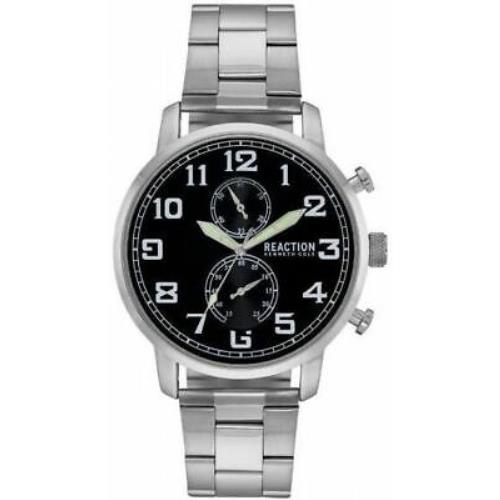 Kenneth Cole Silver Chrome Black Chrono Large Dial Bracelet Watch RK50968012 - Dial: Black, WHITE ACCENT, Band: Silver