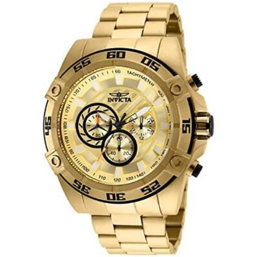 25535 Invicta Men`s Speedway Gold Dial Chronograph Quartz Stainless Steel Watch - Dial: Gold, Band: Gold