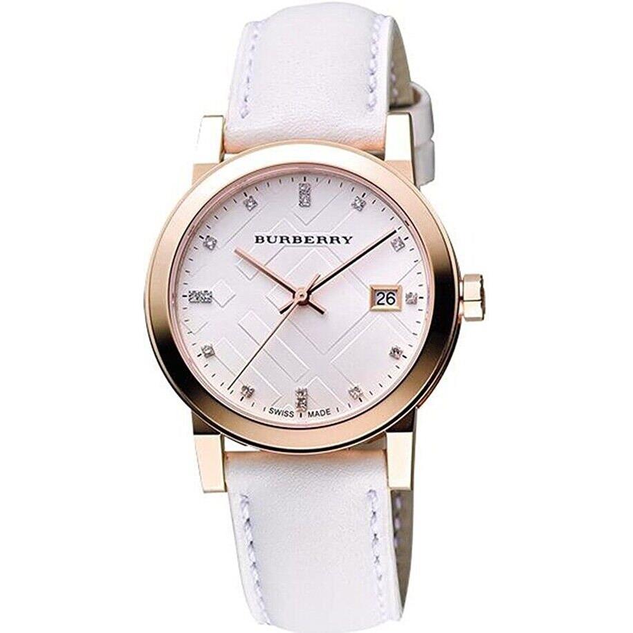 Burberry BU9130 The City 34 mm Rose Tone Stainless Steel Women`s Watch - Dial: White, Band: White, Bezel: