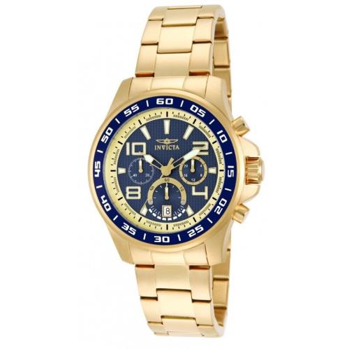 New-invicta Specialty Gold Tone S/steel Blue Chrono. Dial Japan Made Watch 14391 - Dial: Blue, Band: Gold