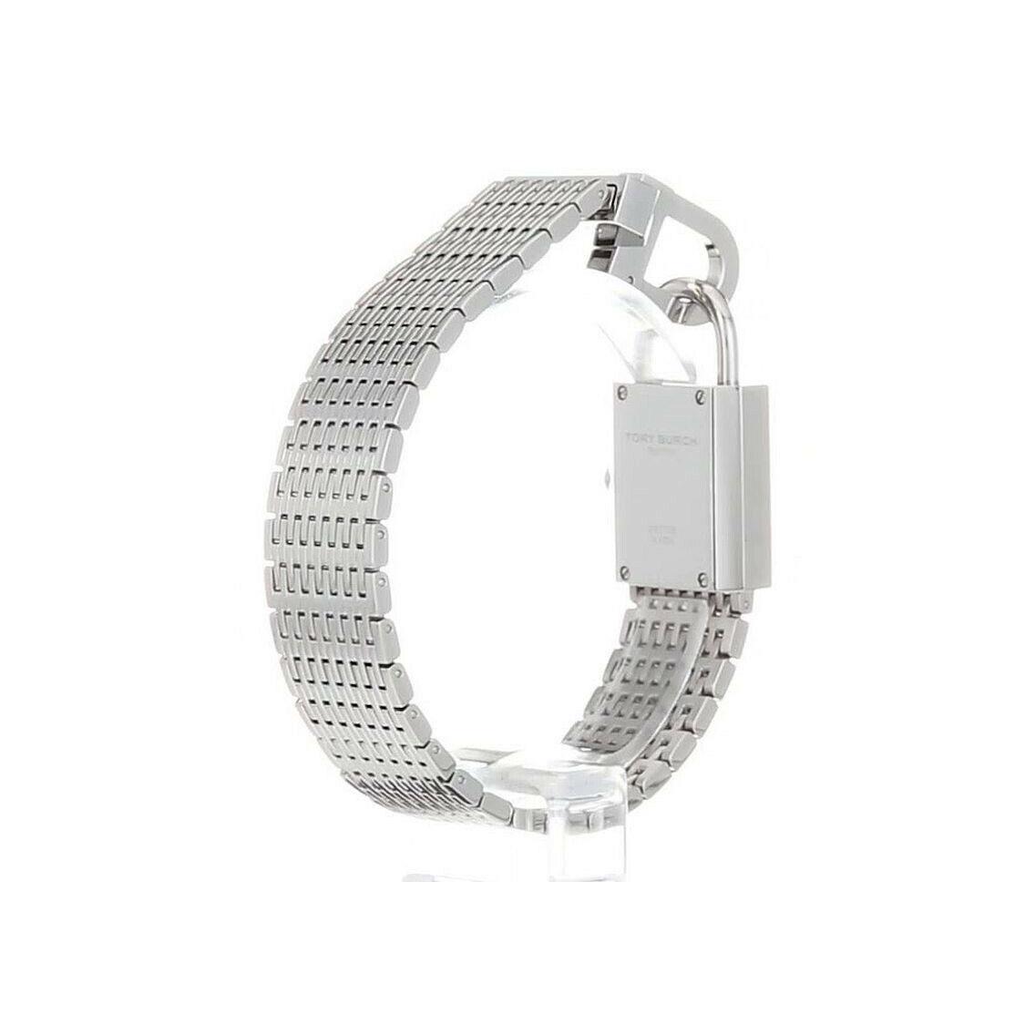 Tory Burch Surrey Women`s Silver Tone Chain Lock Charm Watch TBW7101 - Dial: Silver, White, Ivory, Cream, Band: Silver, Bezel: Silver