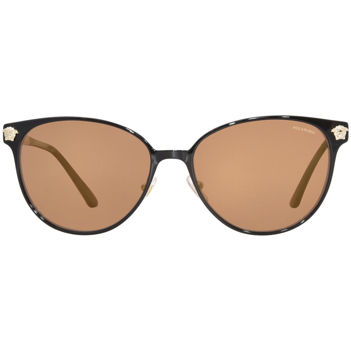 Versace VE2168 13772T Sunglasses Women`s Matte Black Pale Gold/brown Mirror 57mm
