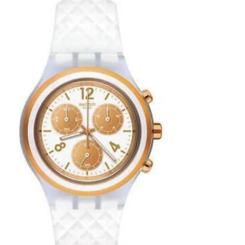 Swatch Irony Elerose White Silicone Chronograph Watch 43mm SVCK1006