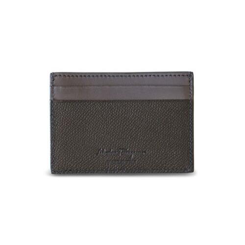 Salvatore Ferragamo Pebbled Leather Card Holder Black Box ID Logo