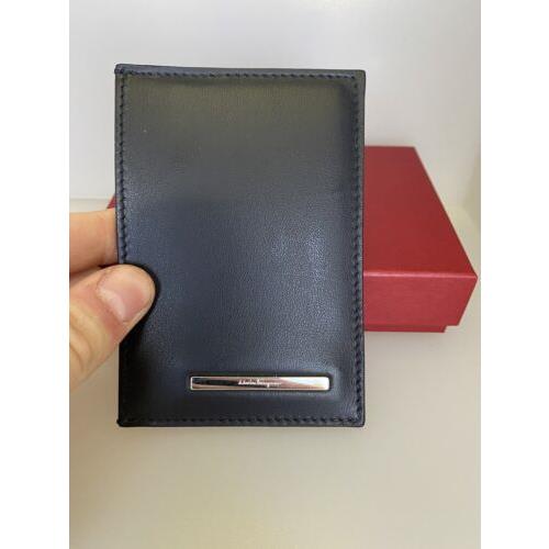 Salvatore Ferragamo Black Leather Card Holder Plaque Box ID Logo Ganc