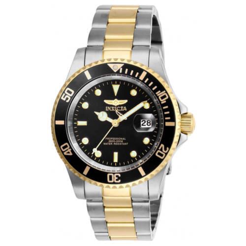 Invicta Men`s Watch Pro Diver Quartz Black Dial Yellow Two Tone Bracelet 26973