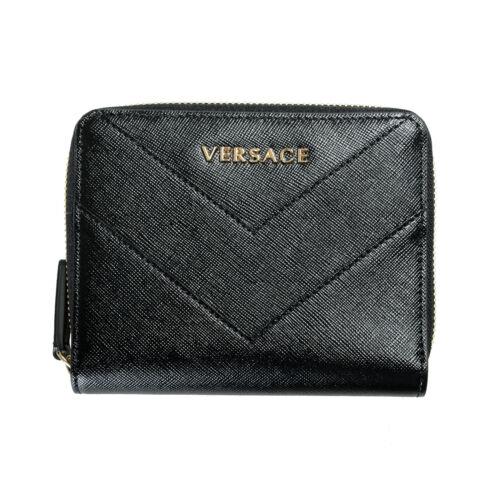 Versace Women`s Black Saffiano Leather Zip Around Wallet