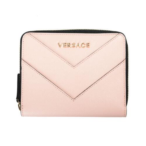 Versace Women`s Powder Pink Saffiano Leather Zip Around Wallet