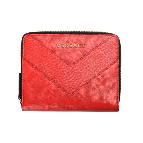 Versace Women`s Red Saffiano Leather Zip Around Wallet