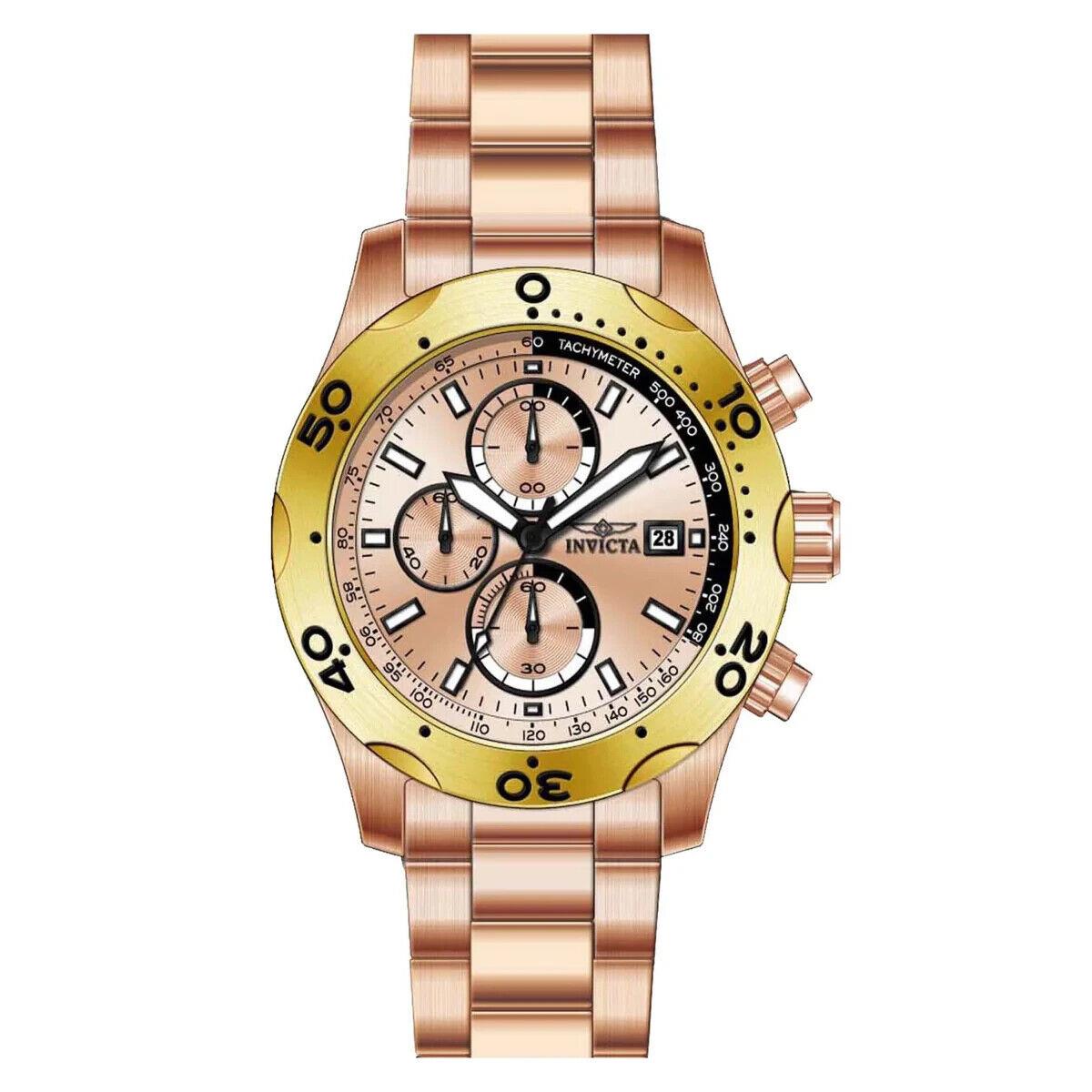 Men`s Invicta Rose Gold Chronograph 17755 Quartz Watch 45mm 5 Bars 165 ft