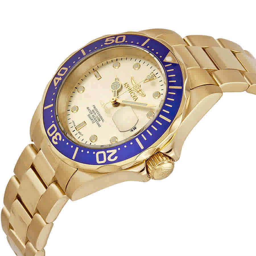 Invicta watch Pro Diver - Gold Dial, Gold Band, Blue Bezel