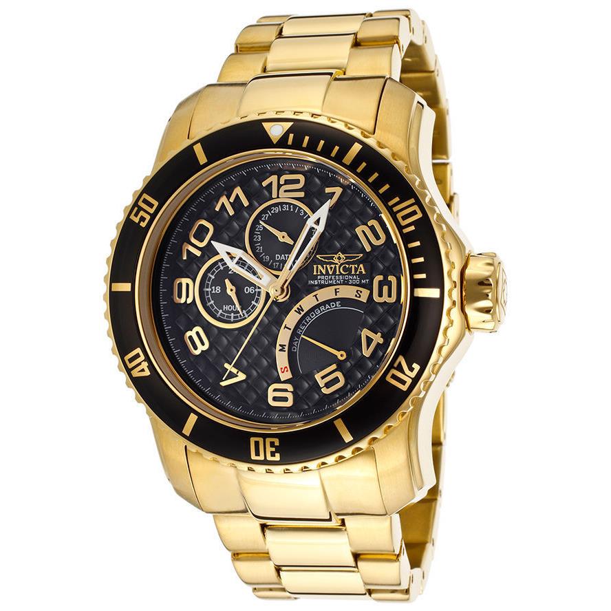 Invicta 15341 Pro Diver Dial 18K Gold Plated SS Black Textured Men`s Watch