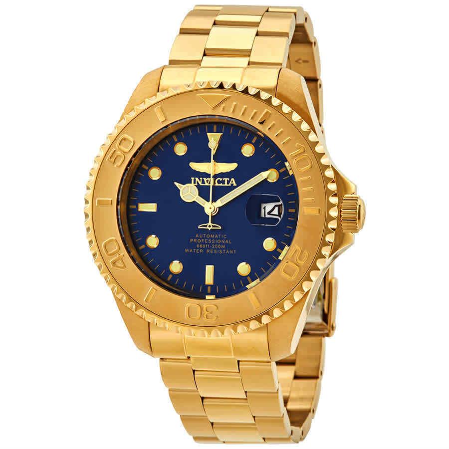 Invicta Men`s Watch Pro Diver Automatic Gold Tone Bezel Blue Dial Bracelet 28951