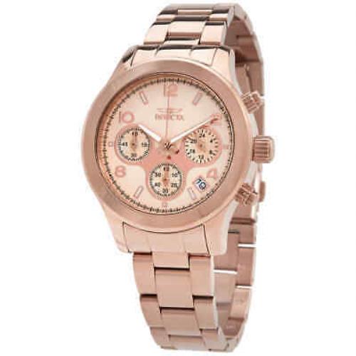 Invicta Angel Chronograph Rose Dial Rose Gold-tone Ladies Watch 19218 - Dial: Rose Gold, Band: Pink, Bezel: Rose Gold-tone